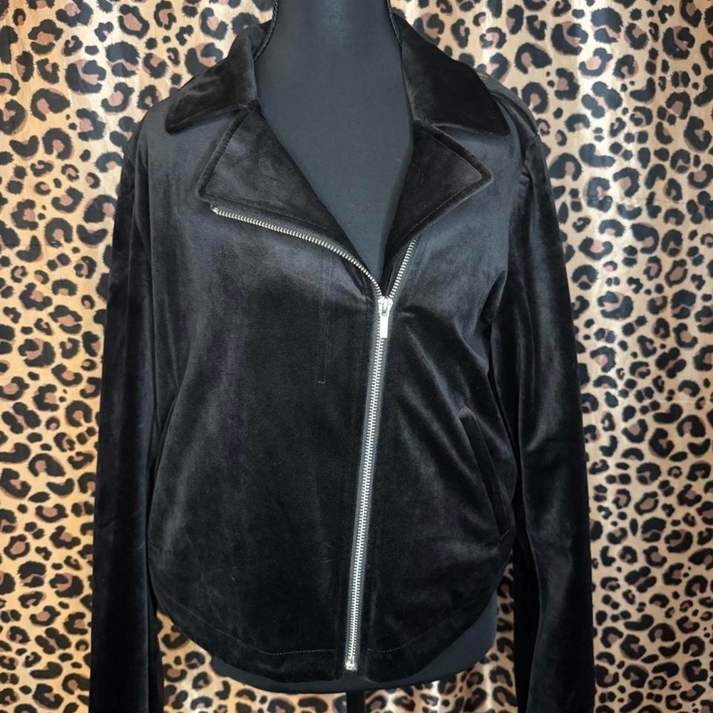 LC Lauren Conrad women's L black full zip jacket velvet